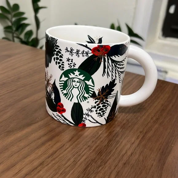 Starbucks | Dining | Starbucks 22 Christmassnowflake Holly Pine Coffee Mug  12ozwhite Green | Poshmark